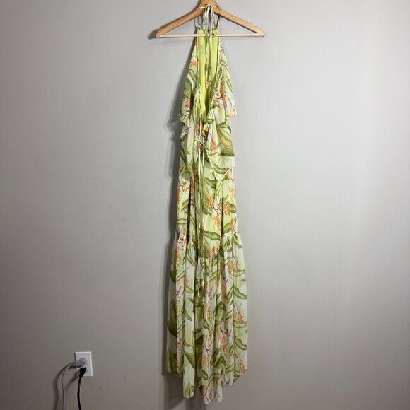 BCBGeneration Floral Ruffle Halter Maxi Dress Women's XS Tropical Resort Beach - Picture 10 of 15